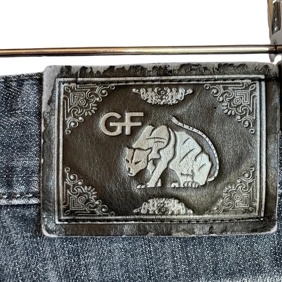 GF Ferre blue denim Y2K baggy printed denim pants size 34
